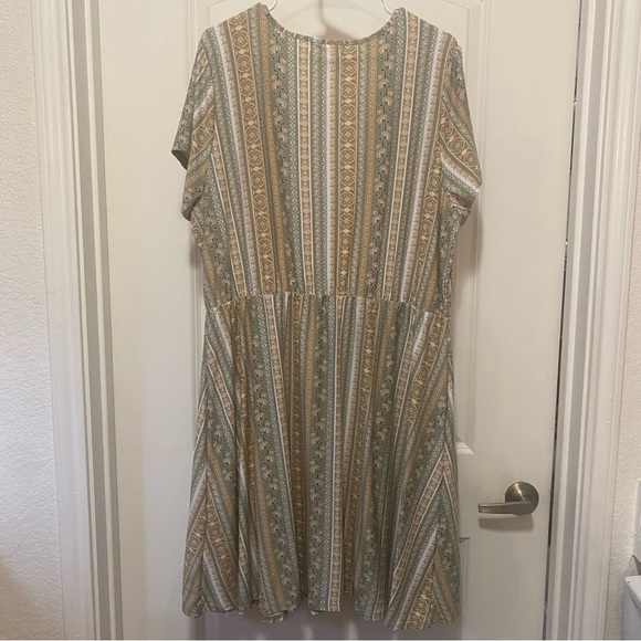 Derek Heart Asymmetrical Striped Dress in Green and Tan - Picture 2 of 8